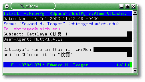Mutt displaying a UTF-8-encoded email